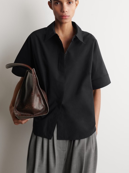 COS Tops - COS Relaxed Short-Sleeve Button-Down Shirt in Black